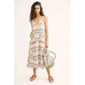 Free People Striped Midi Dress - Cream and Brown